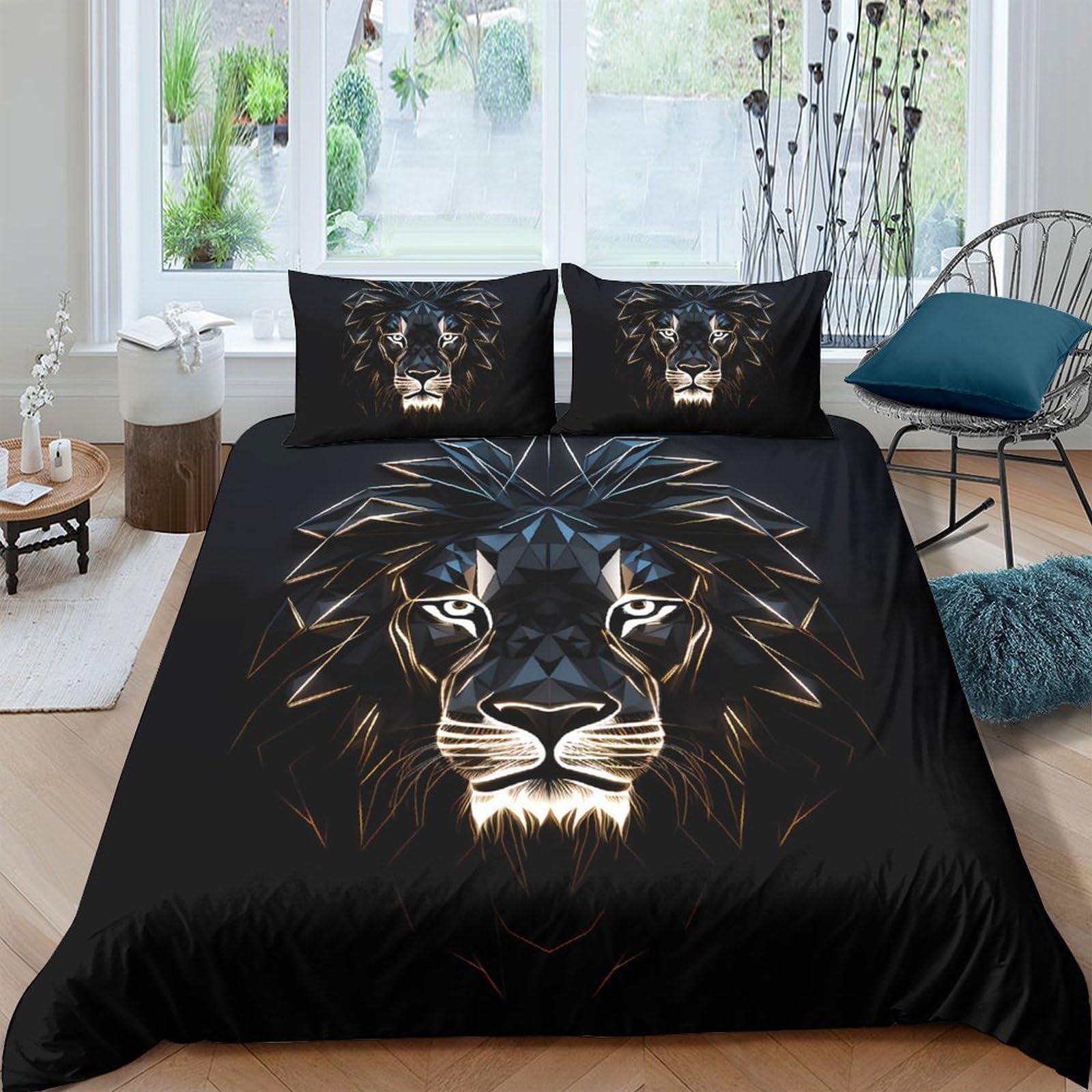 Ctjqhvkz Style-9 3D Printed Black Lion Fitted Sheet Microfiber Soft Anti-Slip Gold Mane Bed Sheet For Bedroom Guestroom Decor Protection Single（135X200cm）