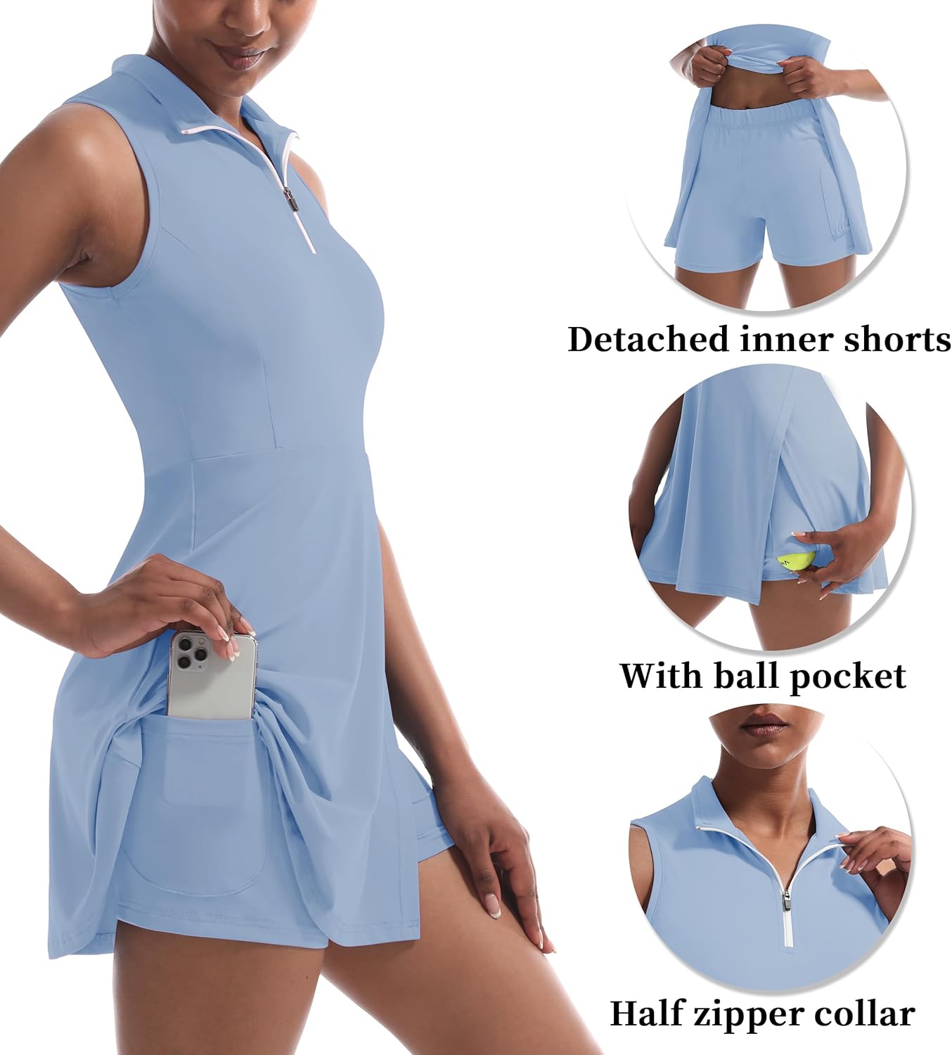 CUGOAO Womens Tennis Dress Golf Dress Workout Dress with Shorts and Pockets for Sleeveless Athletic Dresses - Image 3