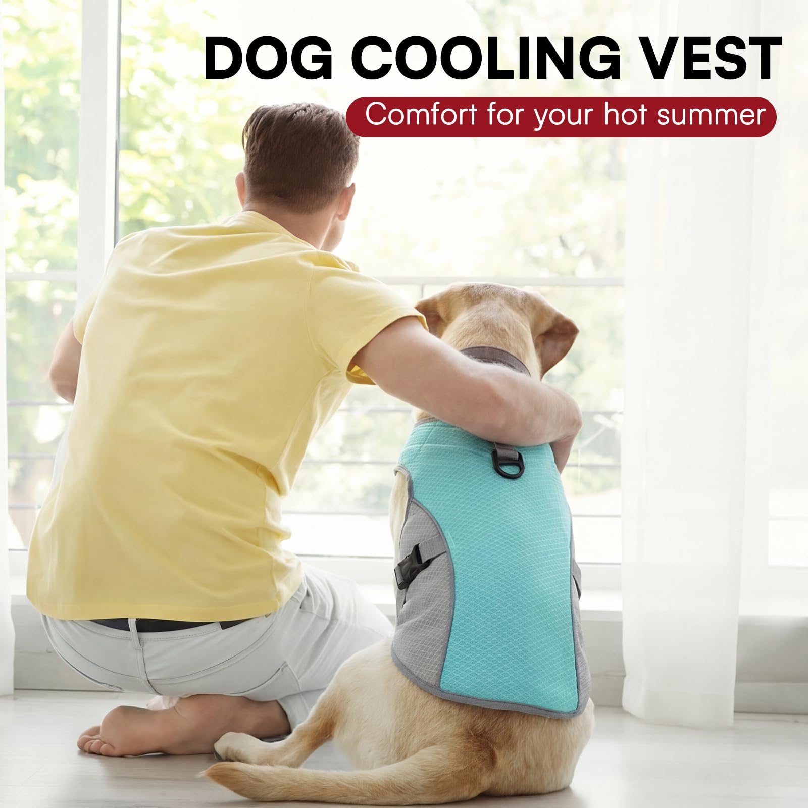Dog Cooling Jacket for Large Dogs, Pet Cooling Vest with Mesh and D Ring, Dog Reflective Stripe Cooler Jacket for Beach, Hiking, Walking, Blue-L — view 7