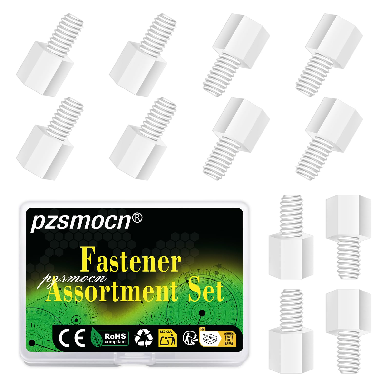pzsmocn 100 Pcs M3x6+6mm Nylon White Male-Female Hex Standoff Spacer Kit — image 1