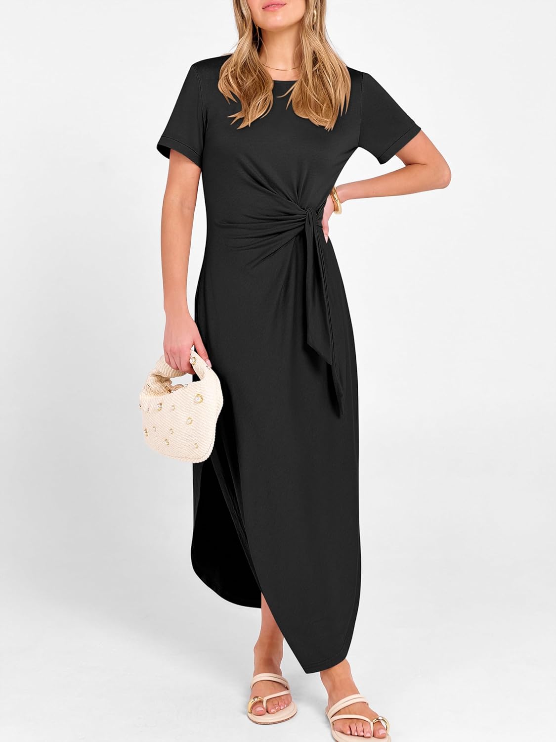 Prinbara Womens Summer Maxi Dress Casual Short Sleeve Tie Waist Split Long Tshirt Dresses 2026 Spring Vacation Cruise Clothes - Image 6