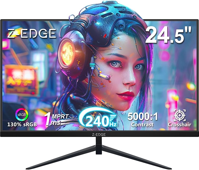 Z-Edge 24.5 inch 240Hz 165Hz 144Hz Gaming Monitor, FHD 1080p, MPRT 1ms | VA Monitor Gaming, 350nits, 16.7M Colors, 5000:1 Contrast, UG25I Frameless Bezel, DP x1, HDMI x2 ,for Business,Gaming