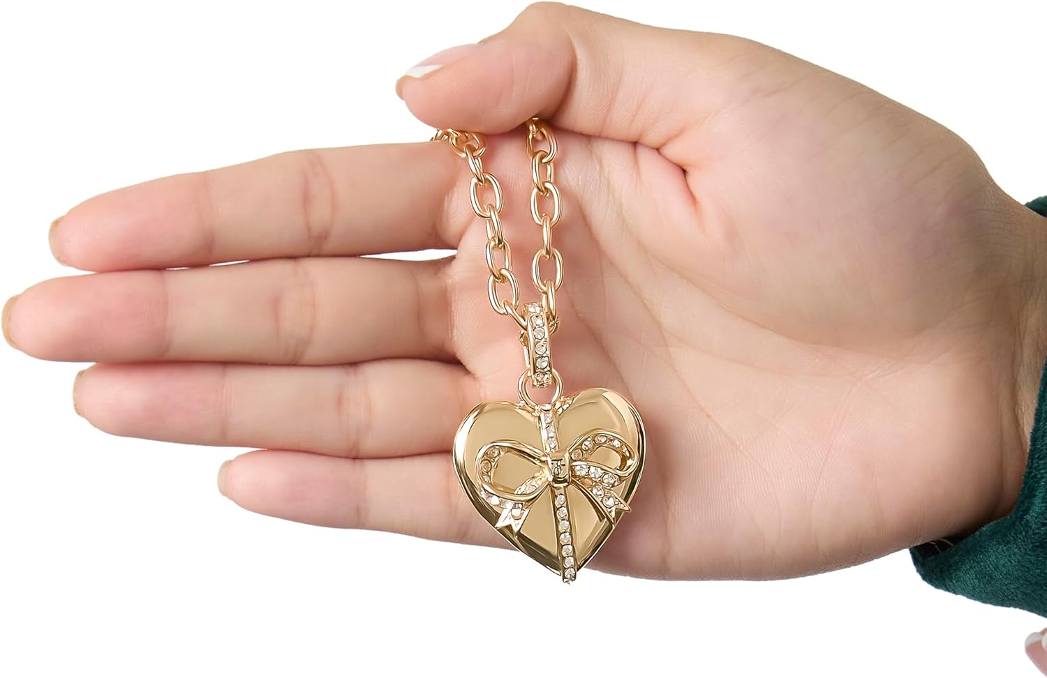 Juicy Couture Bow Wrap Puffy Heart Necklace with Clear Crystals, 18"+3" Gold-Tone Heart Jewelry, Valentines Day Gifts for Her - Image 4