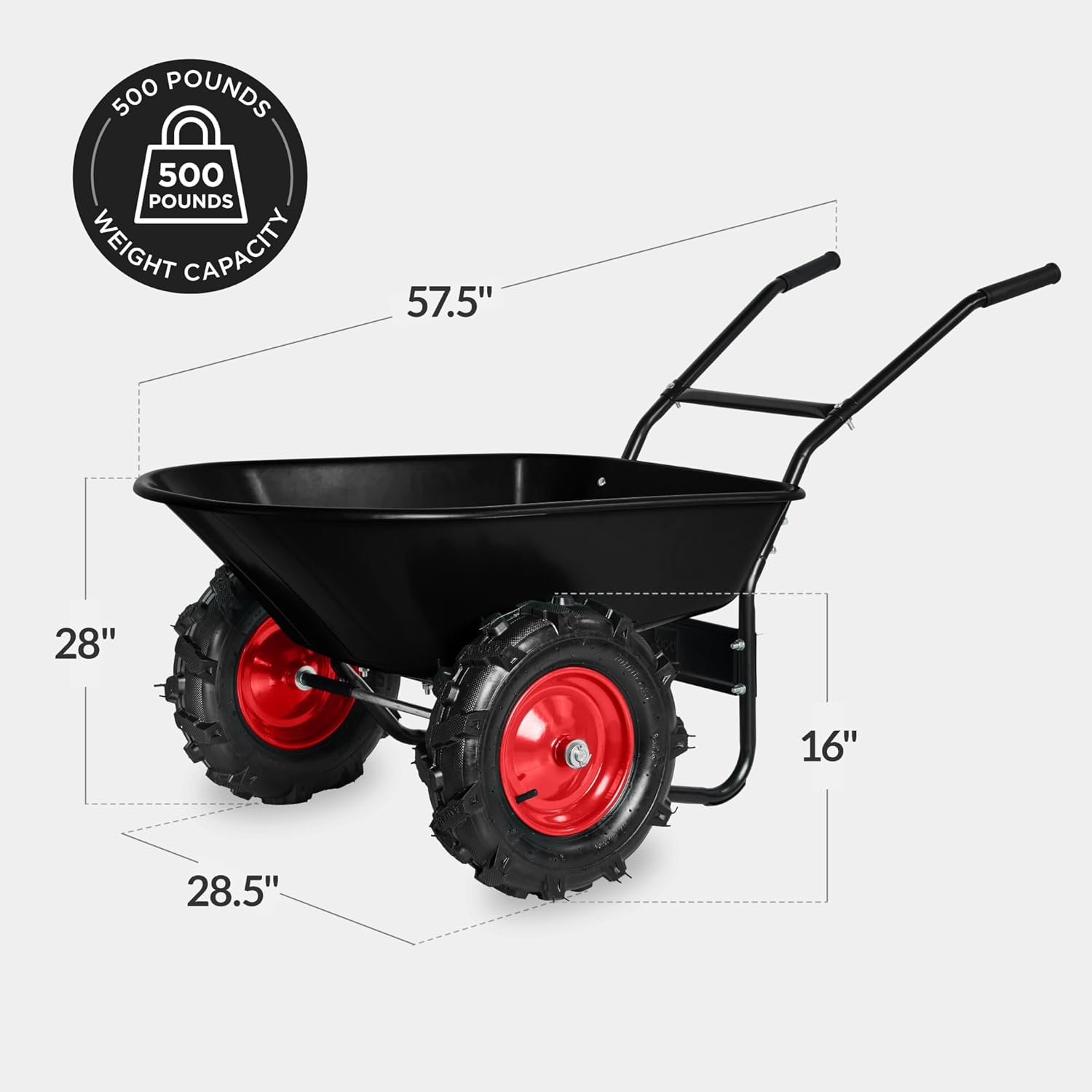 Best Choice Products Dual-Wheel Wheelbarrow Garden Cart - 500 lb Capacity, Extra-Large Wheels, Built-in Stand, for Yard, Garden & Landscaping - Black