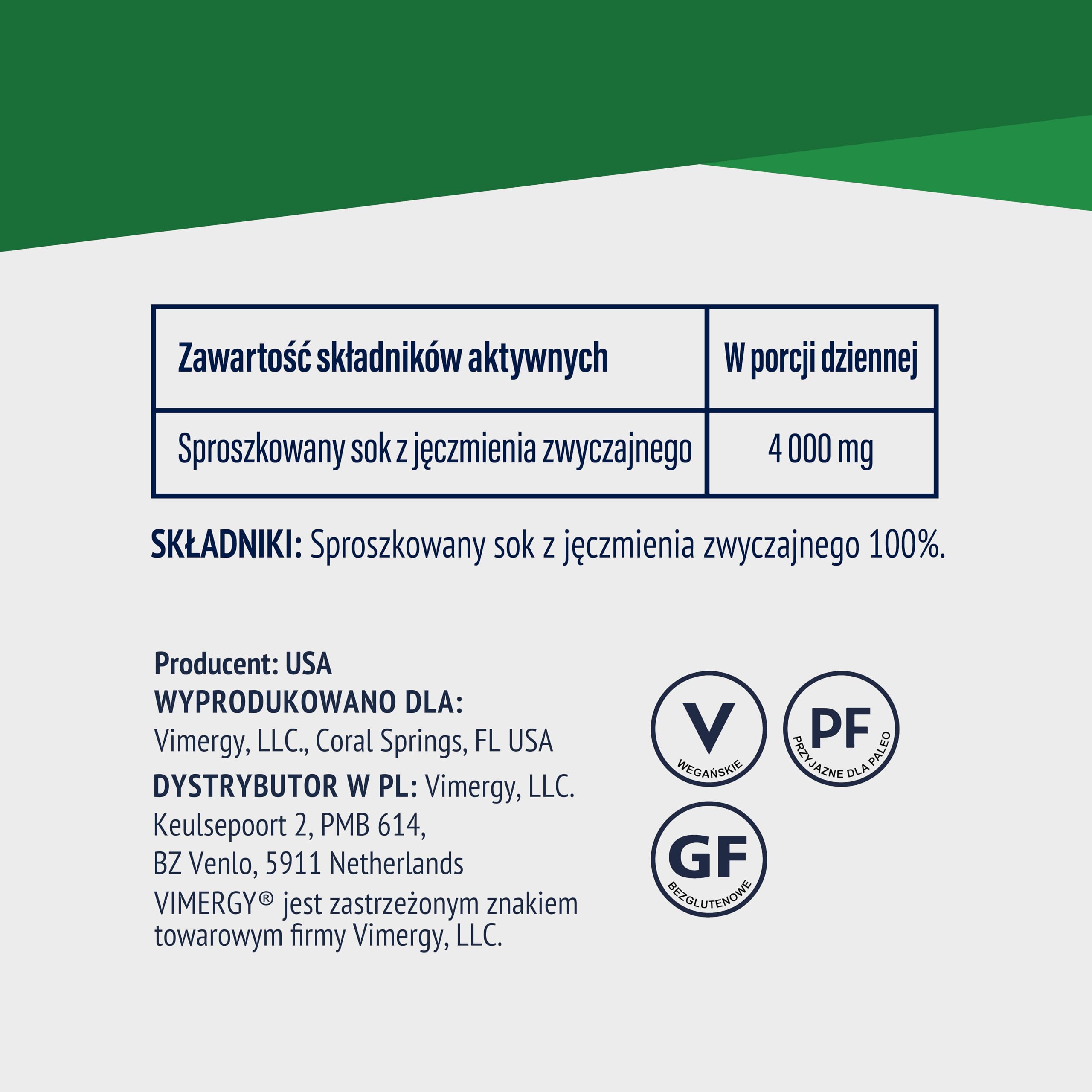 Vimergy Sok z Trawy Jęczmiennej w Proszku, 31 Porcji – Sok z Trawy Jęczmiennej Super Greens – Wegański Suplement – Bez Antyzbrylaczy, Wypełniaczy, Aromatów i Cukru – Bez GMO i Bezglutenowy (250 g)