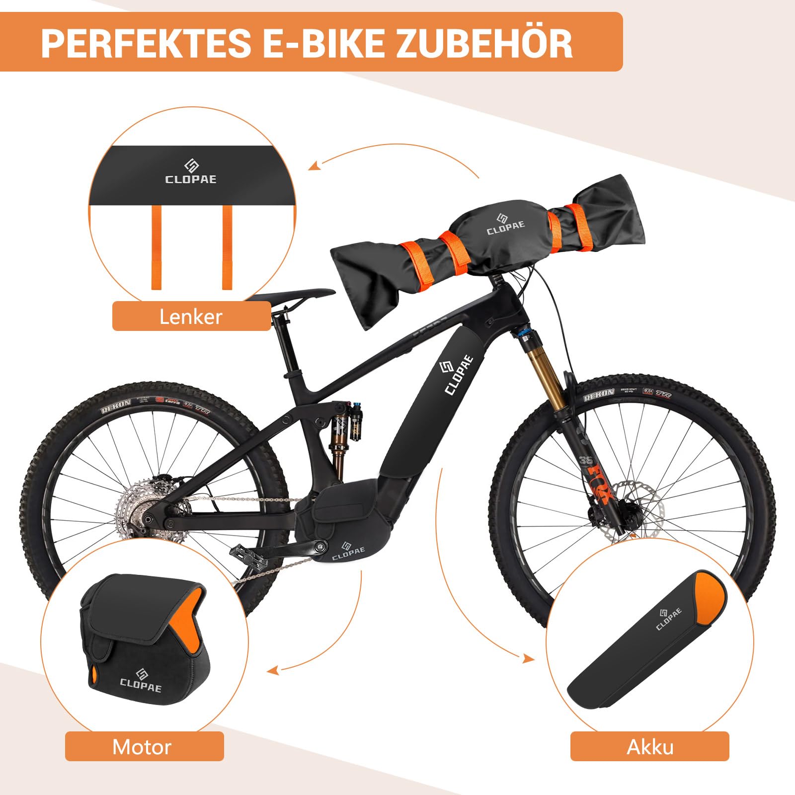 CLOPAE 3-Teiliges E-Bike Transportschutz Set, Lenker schutzhülle I Akku Schutzhülle I Motor Schutzhülle, E bike Schutzhülle Schutz vor Nässe, Staub und Schmutz
