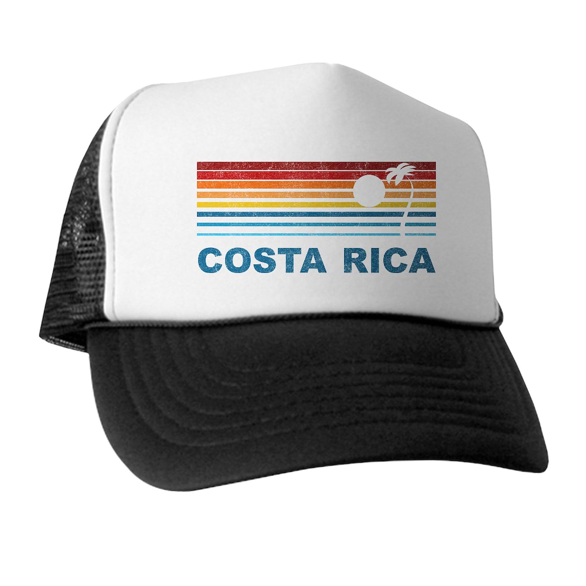 CafePress Retro Costa Rica Palm Tree Snapback Trucker Hat Black/White