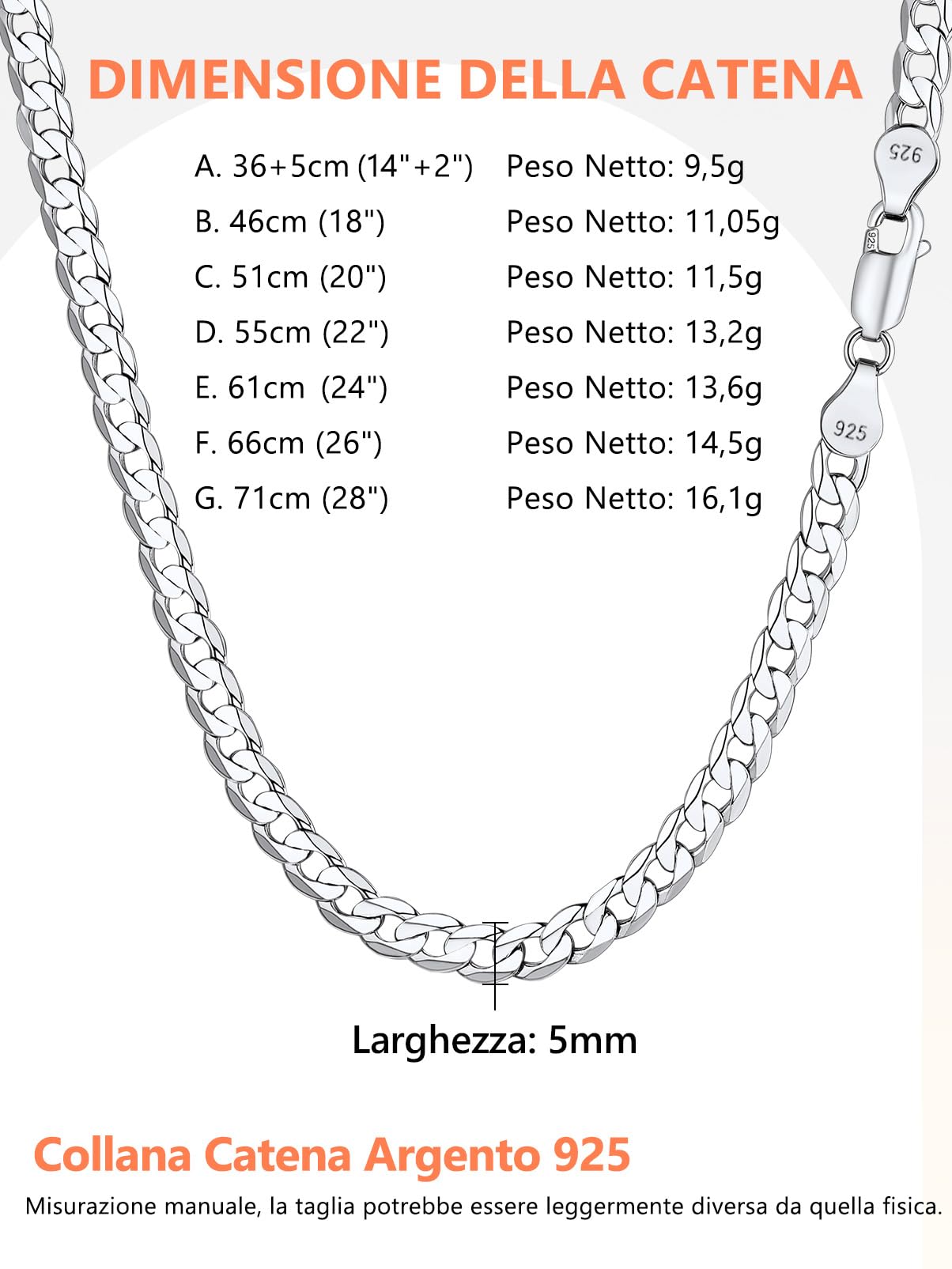 Silvora Collana Catena Argento 925 Uomo, 3mm/5mm Collana Uomo Argento Lunga 36-71cm, Catenina Cubana Figaro Ragazzo Necklace for Men HipHop Idee Regalo per Compleanno Anniversario Natale