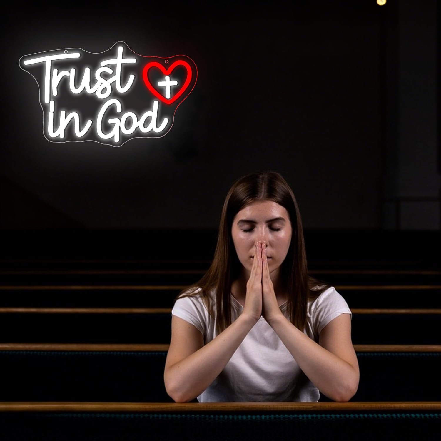 Trust In God Neon Sign for Wall Decor Dimmable God LED Neon Light for Prayer Room Cross Christian Signs Spiritual Faith Decor for Church Jesus Religious Inspirational Wall Art Size 14.4*9.6in(GLNP358)