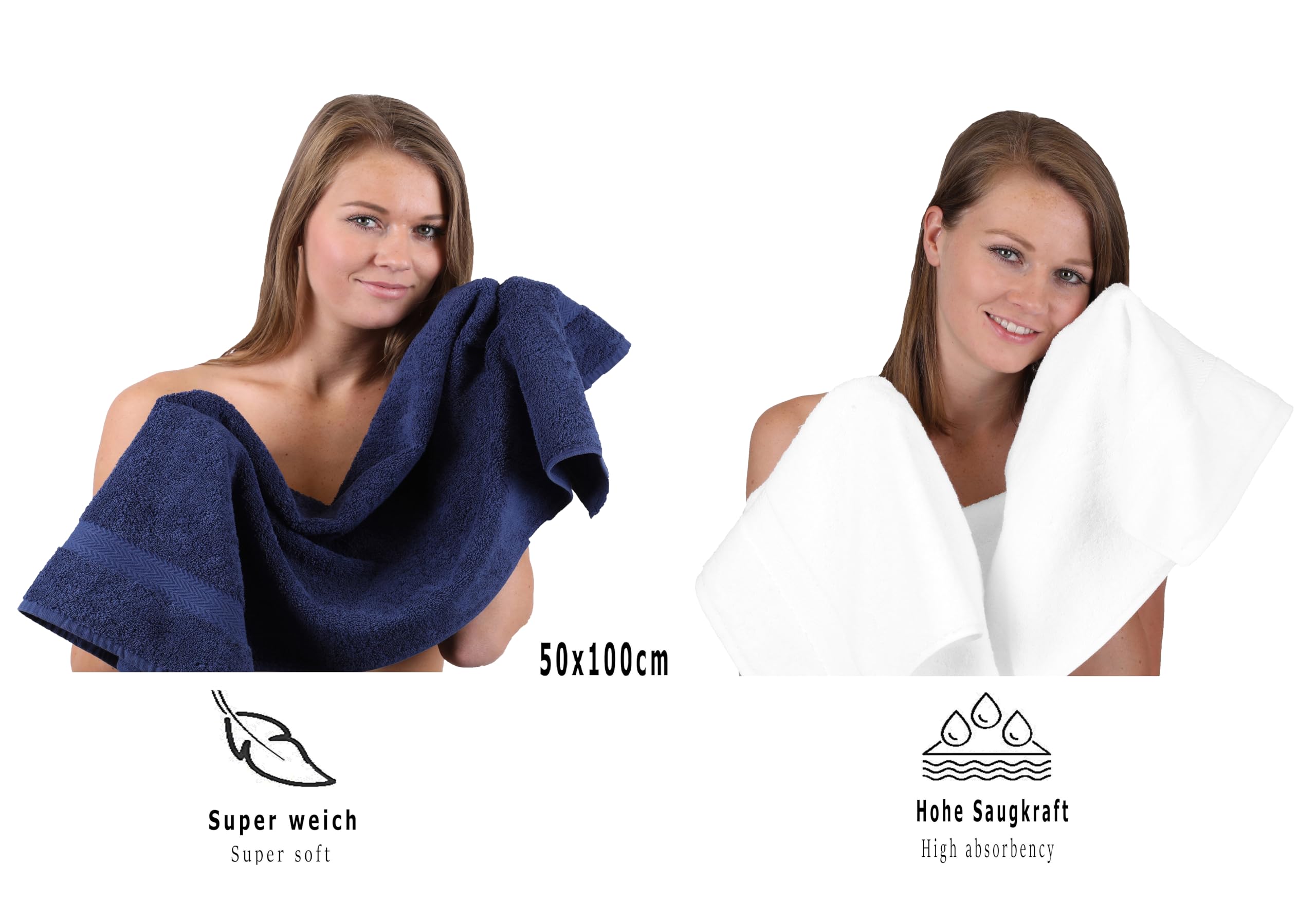 Betz Juego de 10 Toallas Classic 100% algodón 2 Toallas de baño 4 Toallas 2 Toallas de Mano 2 Toallas Cara de Color Blanco y Azul Oscuro