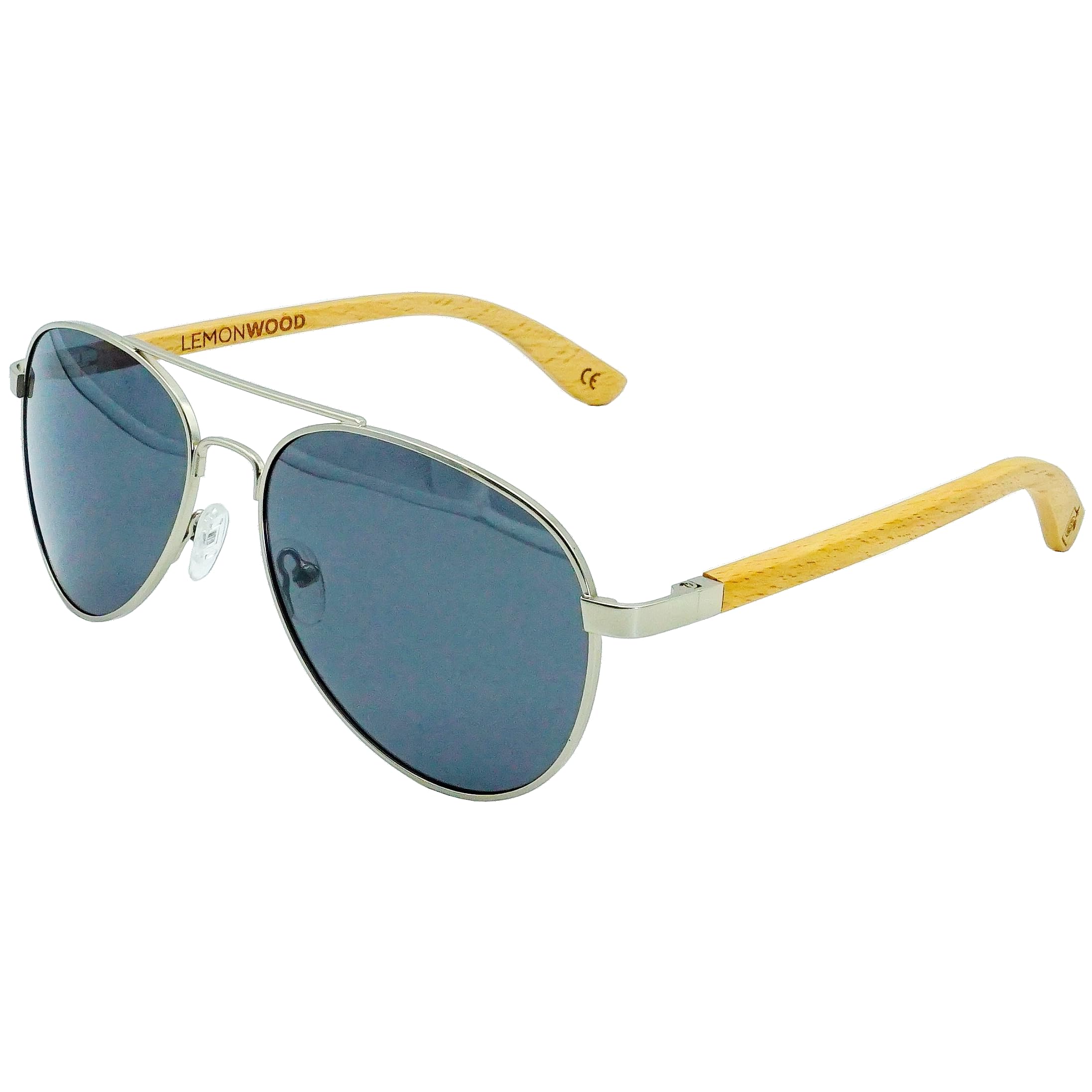 LEMONWOOD Holz Pilotenbrille Sonnenbrille Pilot Holzbrille aus Buchenholz polarisierende Gläser Cat 3 UV400 Federscharnier Pilot-Beech incl. faltbarem Kork-Etui
