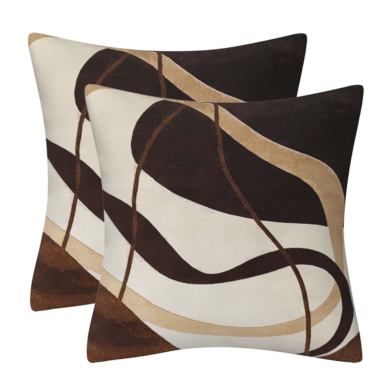 GAAFOSIPH Set of 2 Cushion Covers 45 x 45 cm Brown Abstract Geometric Double Sided Print Velvet Cushions Cases Home Decorations Pillow Cover for Sofa Couch Bed Outdoor