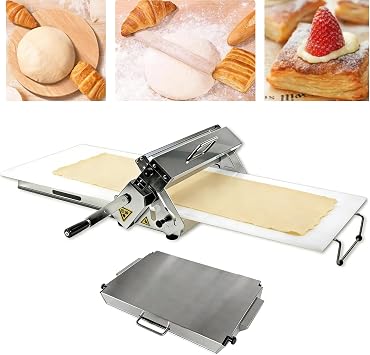Folding Dough Sheeter, Counter Top Manual Commercial Roller Machine, Stainless Steel, 1 Rolling Board; pastry roller machine as Dough Machine with Adjustable Thickness. 33"