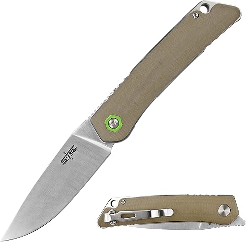 S-TEC Sandvik - Cuchillo plegable serie acero inoxidable con mango compuesto G10 (TS501 Sand)