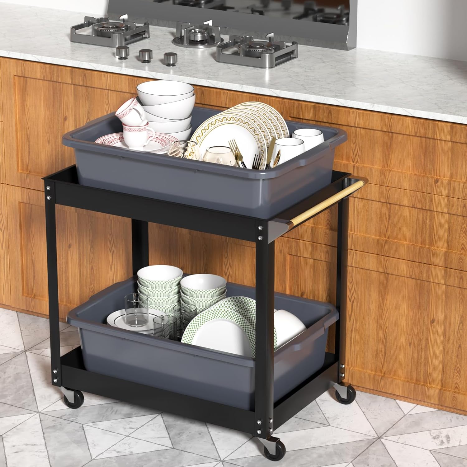 32 Liter Large Commercial Bus Trays Tote Box, Grey Plastic Wash Basins Set of 4