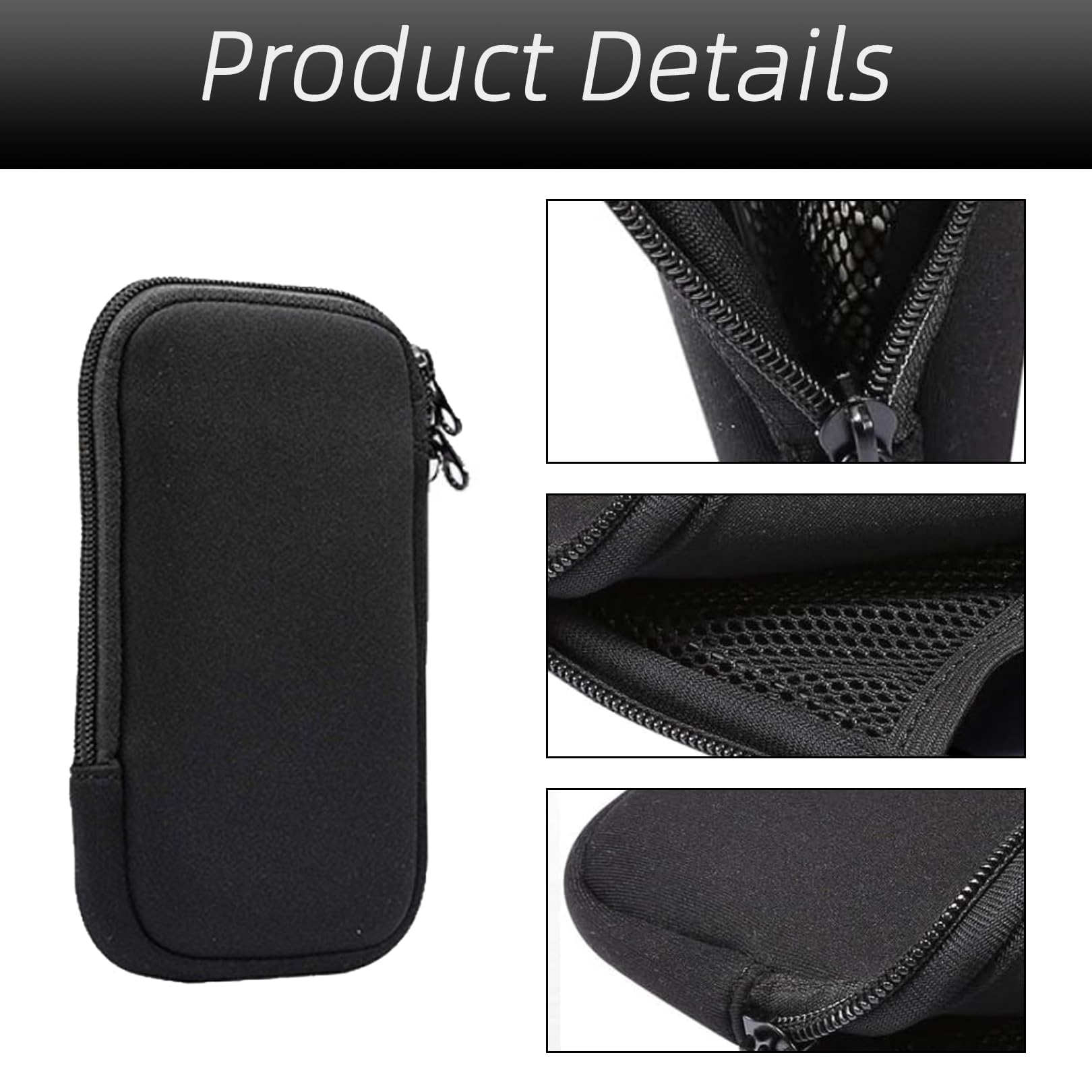 Custodia in Neoprene con Cerniera per Smartphone,Universali Astuccio Portacellulare a Sacchetto Borsa Verticale impermeabile Custodia per Telefono con Cordino e Moschettone for iPhone,Samsung,Nero,L
