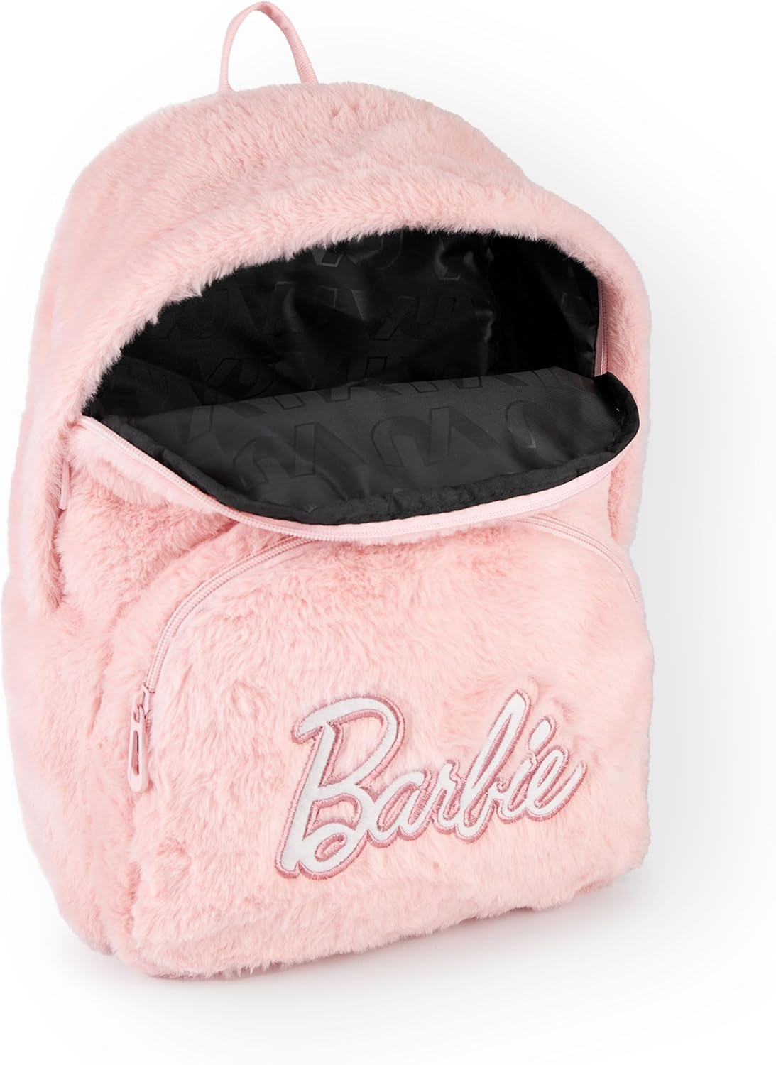 Barbie Ladies Fluffy Backpack | Womens Classic Patch Logo Teddy Bear Rucksack Bag in Pink | Adjustable Straps & Spacious