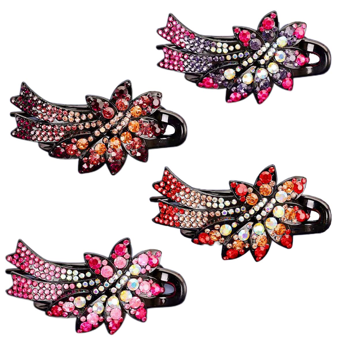 Yusier 4 Pack Gorgeous Crystal Hair Accessories Hair Clips Hair Bun Hair Clips for Women Duckbill Clips for Long Hair Ponytail Rhinestone Flower Styling Hair Clips (B)