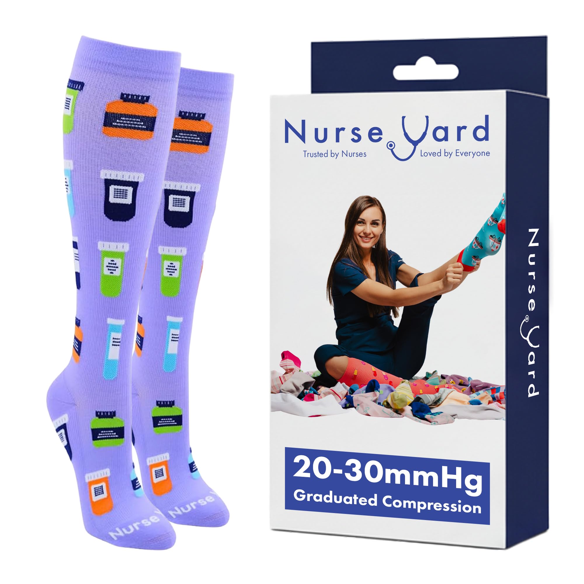 Nurse Yard Compression Socks for Nurses - Women &amp; Men - 20-30mmHg Graduated Compression, For Medical Staff, Athletes - 1 Pair