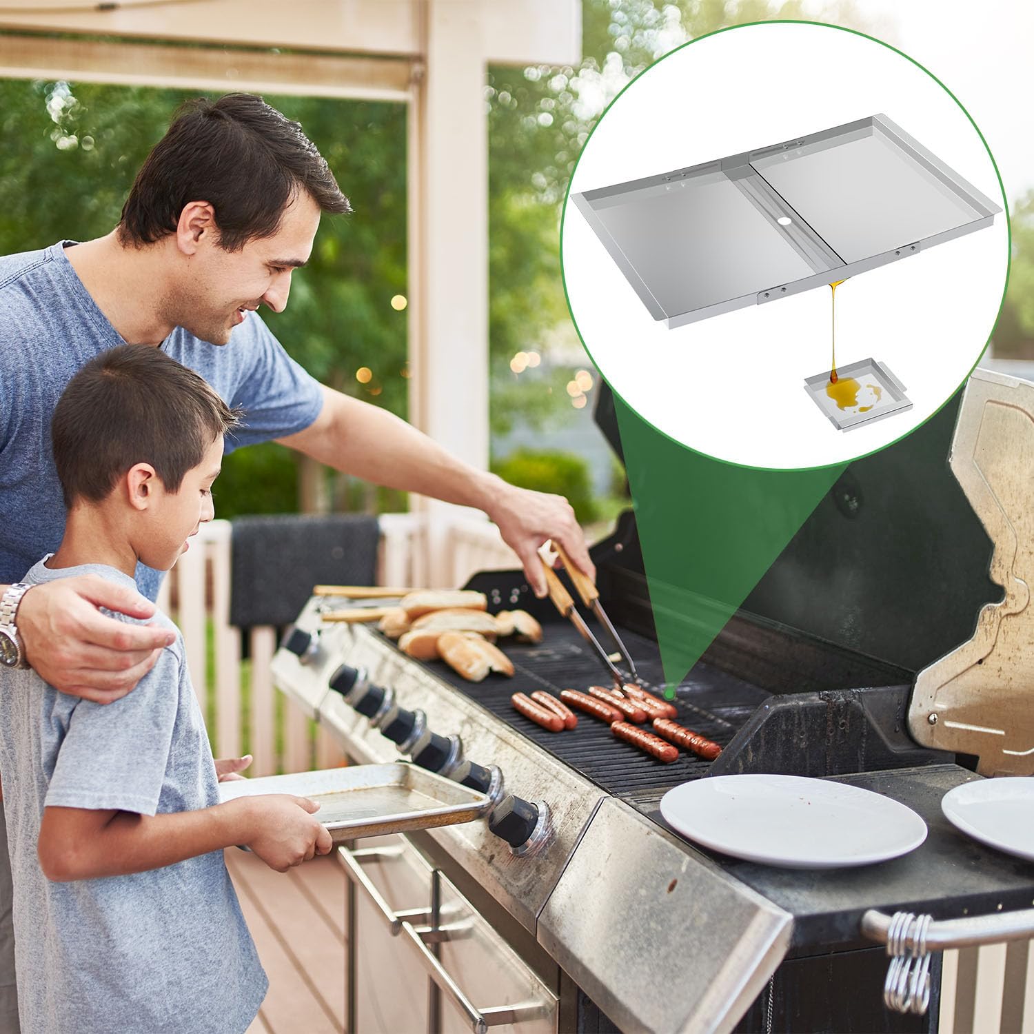 WELL GRILL Vaschetta di raccolta del grasso per barbecue a gas Dyna Glo, vassoio antigrasso in acciaio inox per 3, 4, 5 bruciatori, Nexgrill, Expert, Charbroil, Kenmore, regolabile, 61-76,2 cm