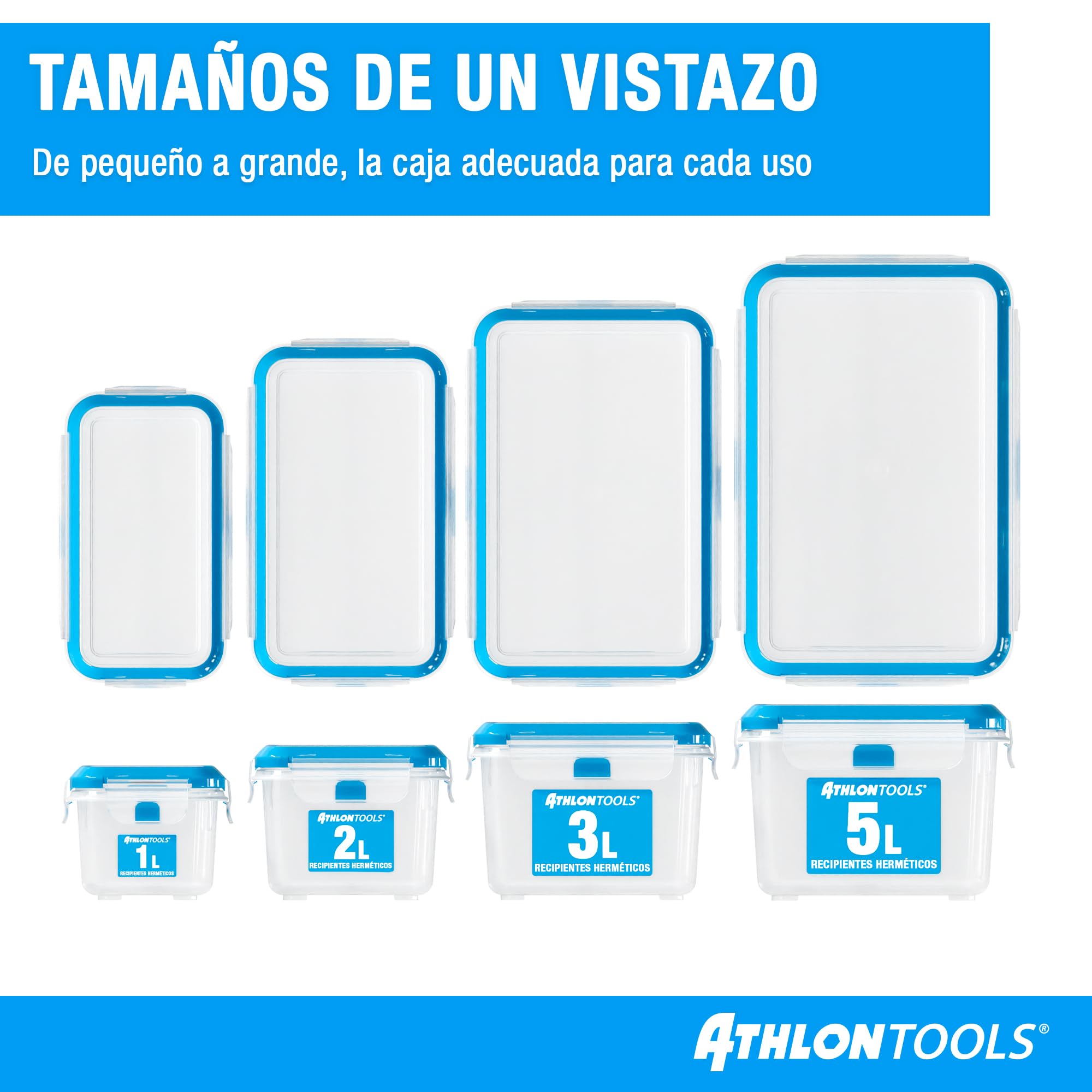 ATHLON TOOLS Juego de 2 recipientes herméticos de 5 l de calidad gastronómica, 100% herméticos y a prueba de fugas, de 40 a +100 grados, para todos los alimentos, sin BPA
