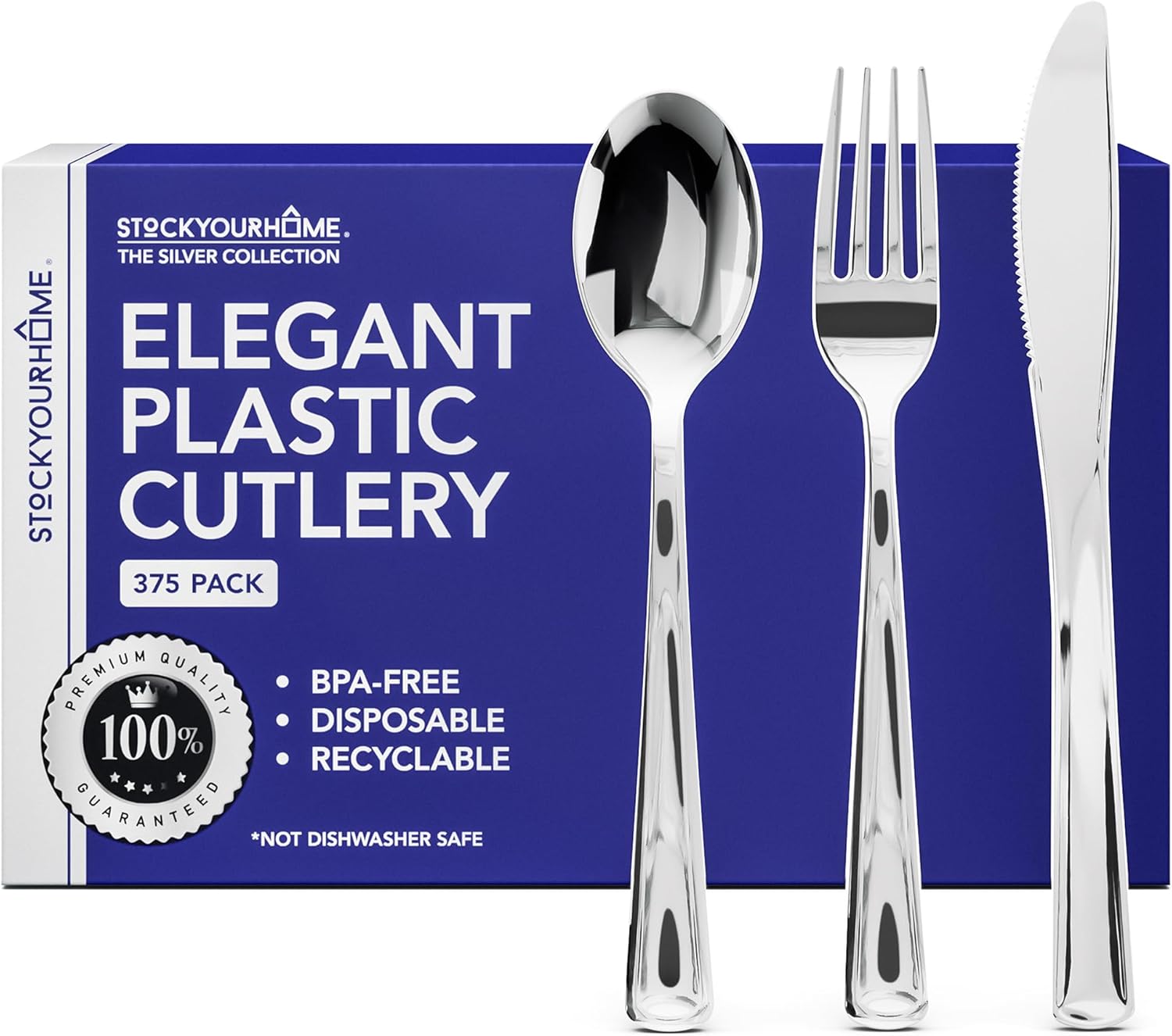 Stock Your Home Disposable Plastic Cutlery Set, 375 Piece Heavy Duty Gold Plastic Silverware, 125 Forks 125 Spoons 125 Knives, Fancy Party Utensils for Weddings, Catering, Banquets, Events