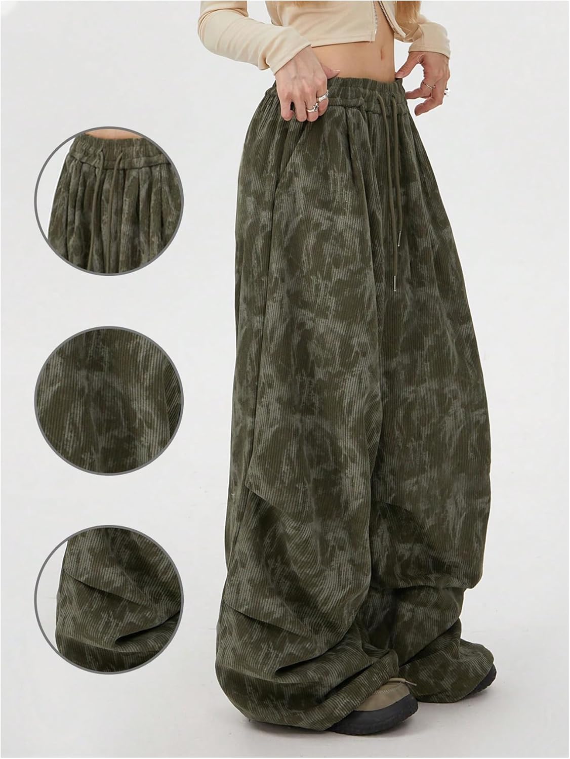 GORGLITTER Women's Low Rise Waist Baggy Corduroy Pants Y2K Wide Leg Sweatpants Athletic Workout Trousers Streetwear - Image 4