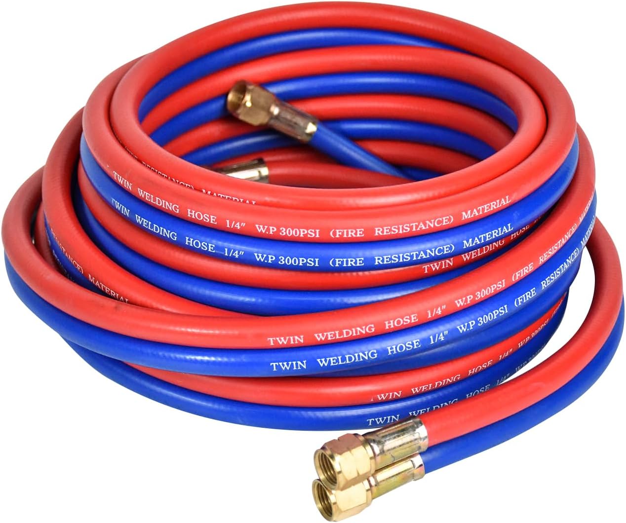 Oxygen Acetylene Hose,100FT 1/4 Twin Welding Torch Hose with 9/16"-18 B fittings,Oxy Acetylene Cutting Torch Hoses,300PSI,Fits Regulators (Red + Green)