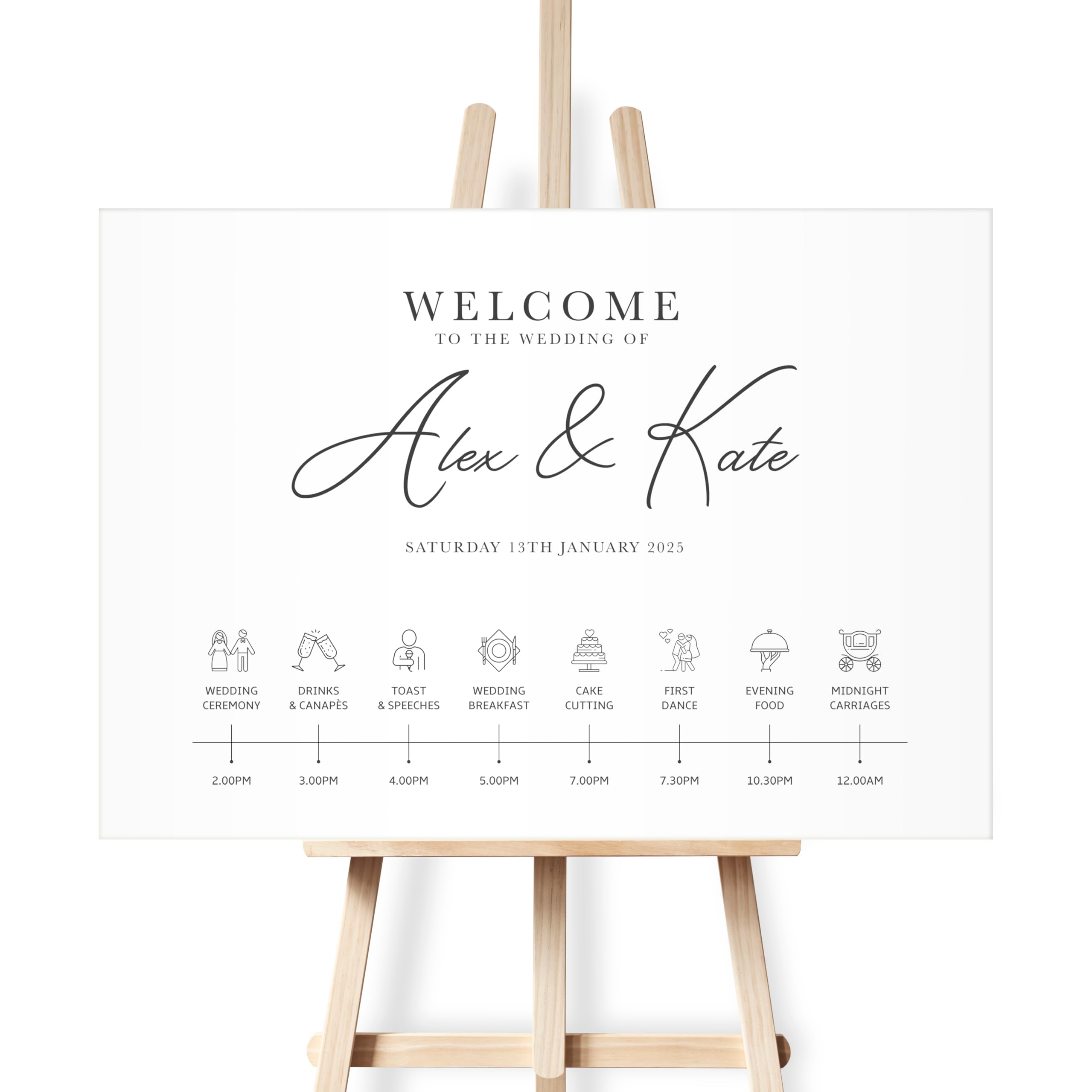 Personalised Wedding Order of the Day Welcome Sign | Custom Timeline of Events | Wedding Welcome Sign (Classic Script) โ image 1