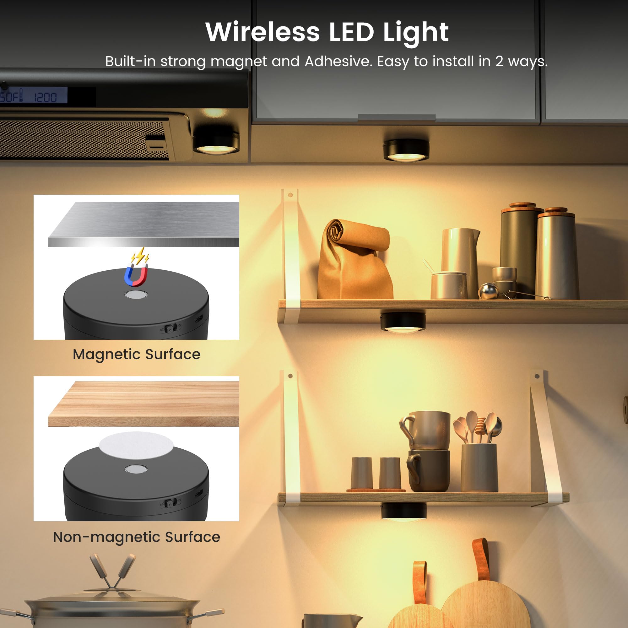 Luci LED Sottopensile A Batteria Onumii - 6 Pezzi Con Telecomando RGB Per Cucina E Armadi