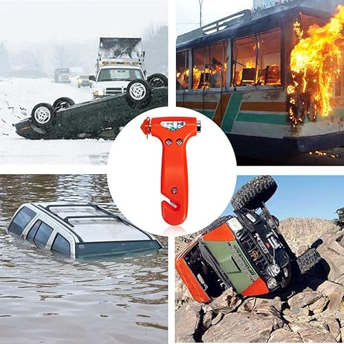Vista 30 de Paquete de 2 martillos de seguridad para automóvil, martillo de escape de emergencia automático con rompeventanas y cortador de cinturón de Verde