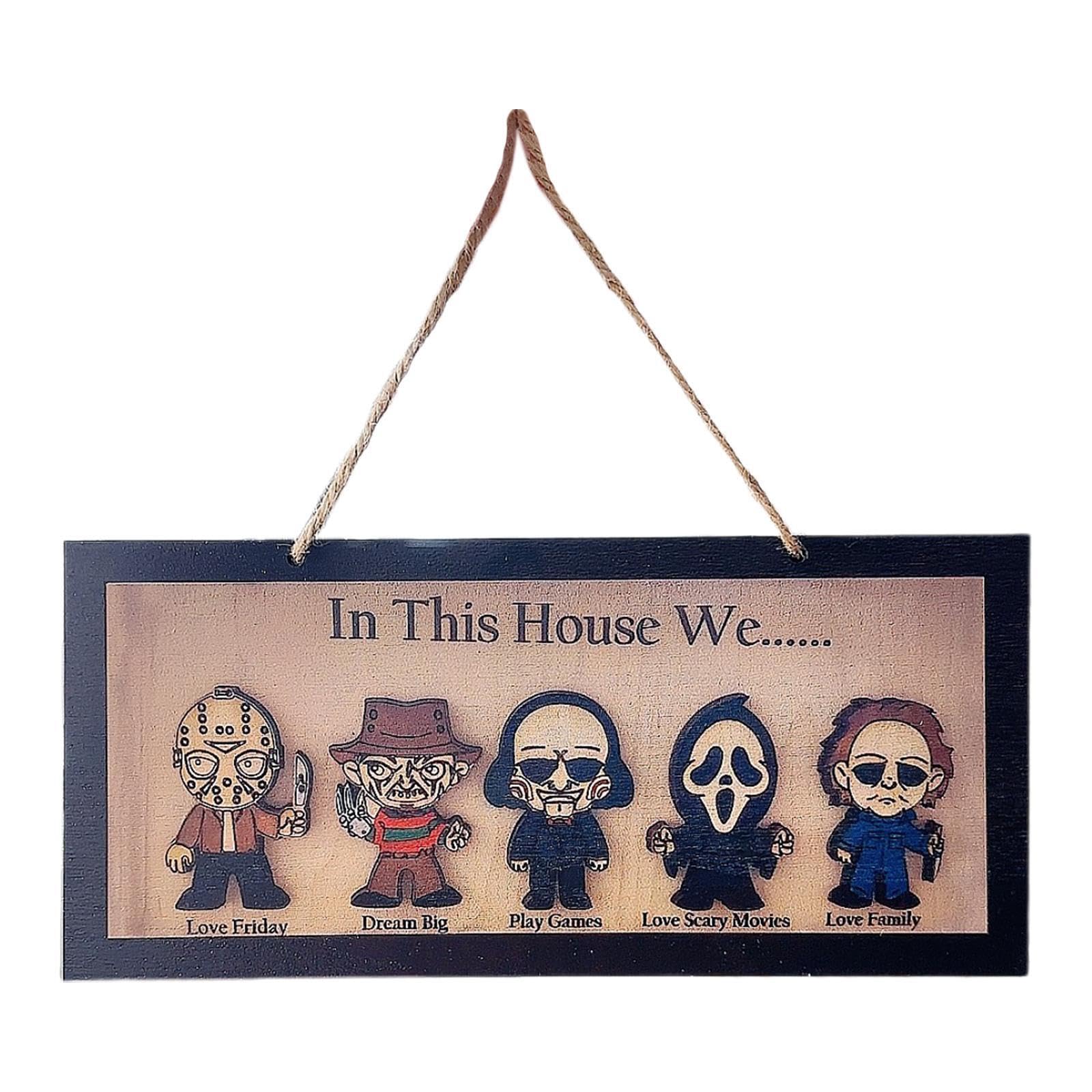 Kesurpae Hanging Wooden Sign Frame Home Decor Festival Horror Character Wooden Sign Frame Gift Unique Artwork Shelf For Creative Halloween Décor Items Halloween, 25X11.5cm
