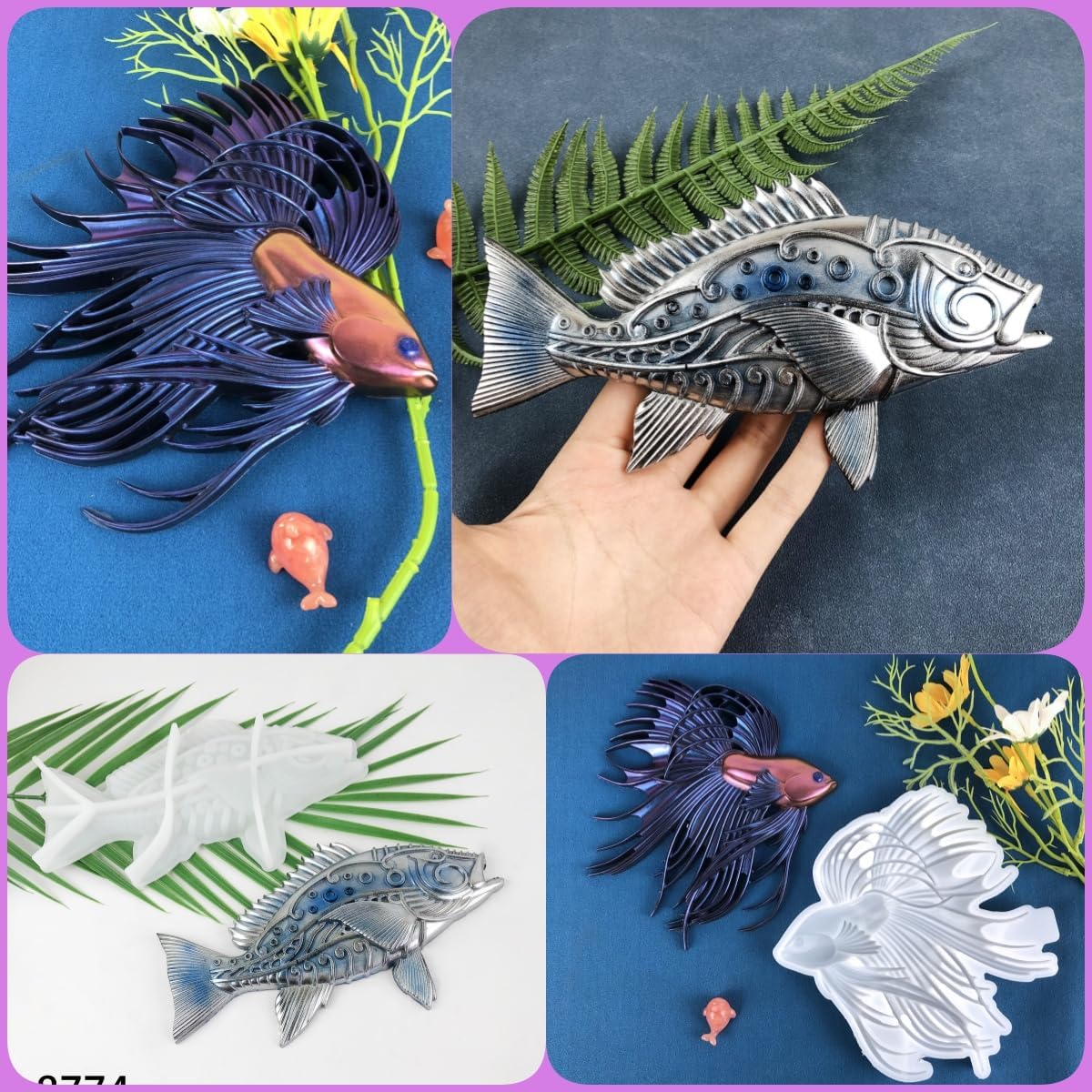 3D Fish Wall Art Silicone Mold Set, Betta Fish and Bass Resin Casting Molds, Wall Decor DIY Craft Tools