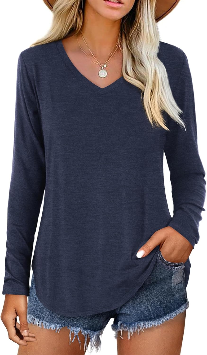 Amoretu Women V Neck T-Shirt Casual Short Sleeve Plain Tee Shirts Blouses