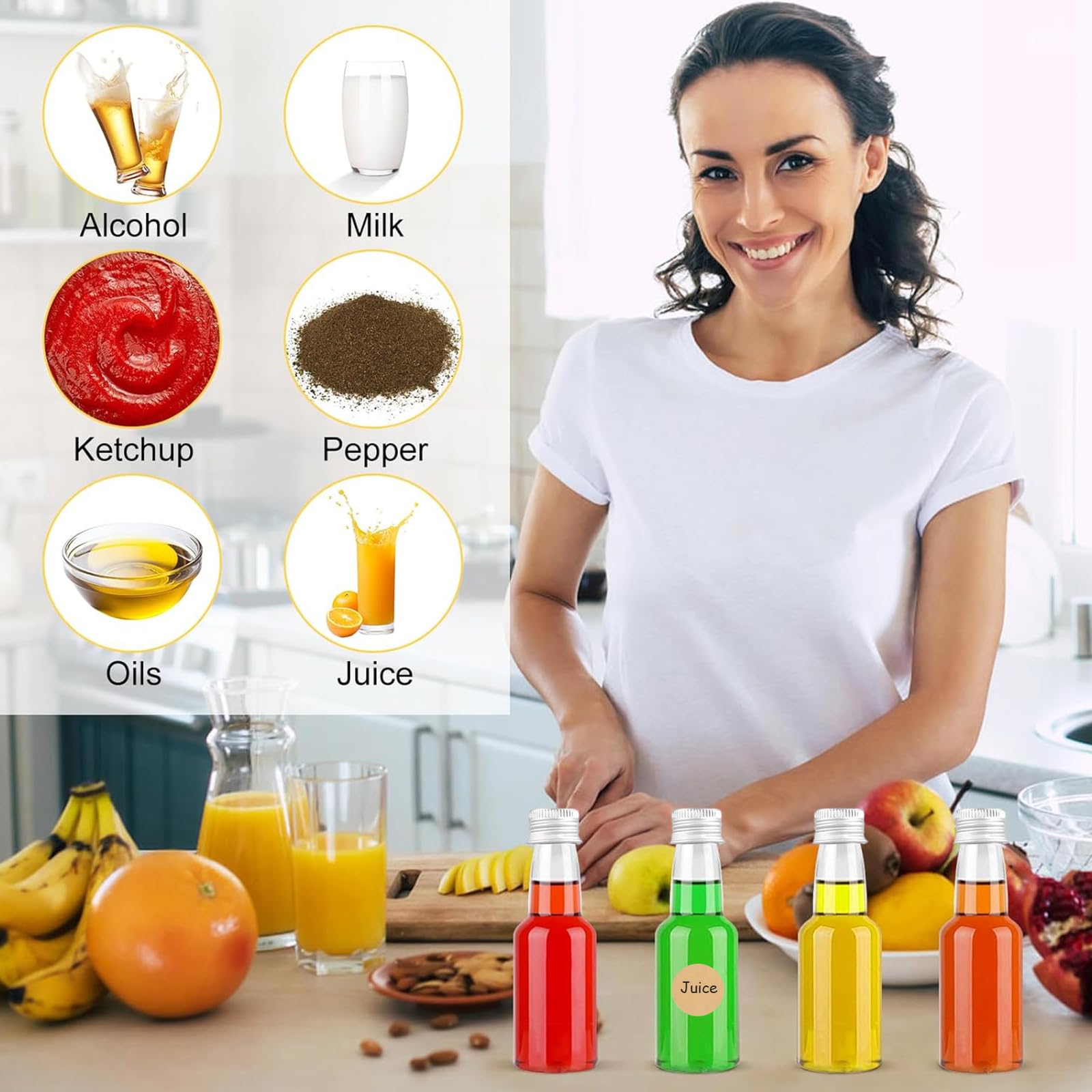 Bottigliette Liquore 50ml - Confezione Da 50 Con Imbuti Ed Etichette - In Plastica Per Liquidi - Foto 9