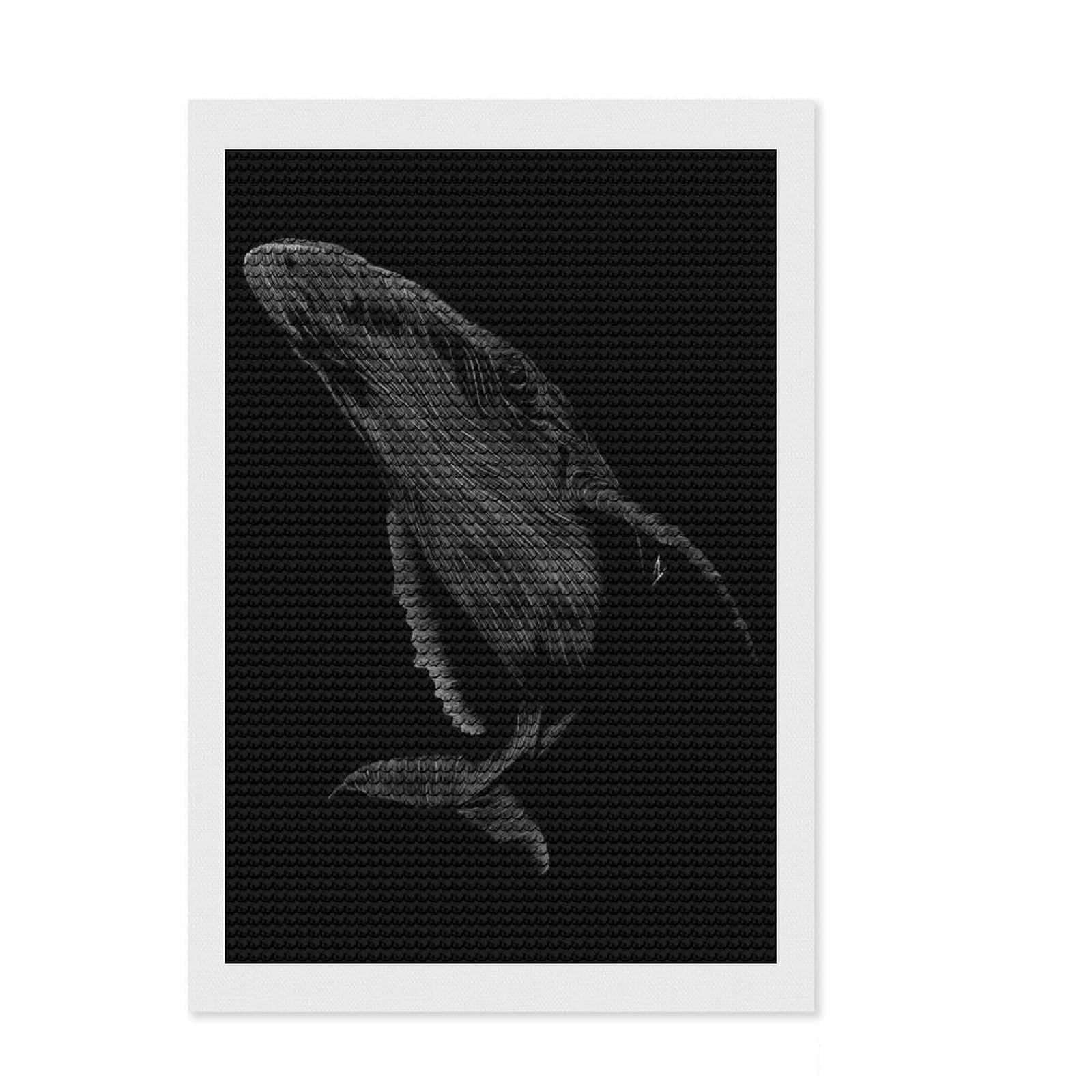 Junmoney 004 Whale Diamond Painting Canvas Kit 8"x12", Living Room Decor, Birthday Gift, Vintage Style Decor, Creative Gift Idea