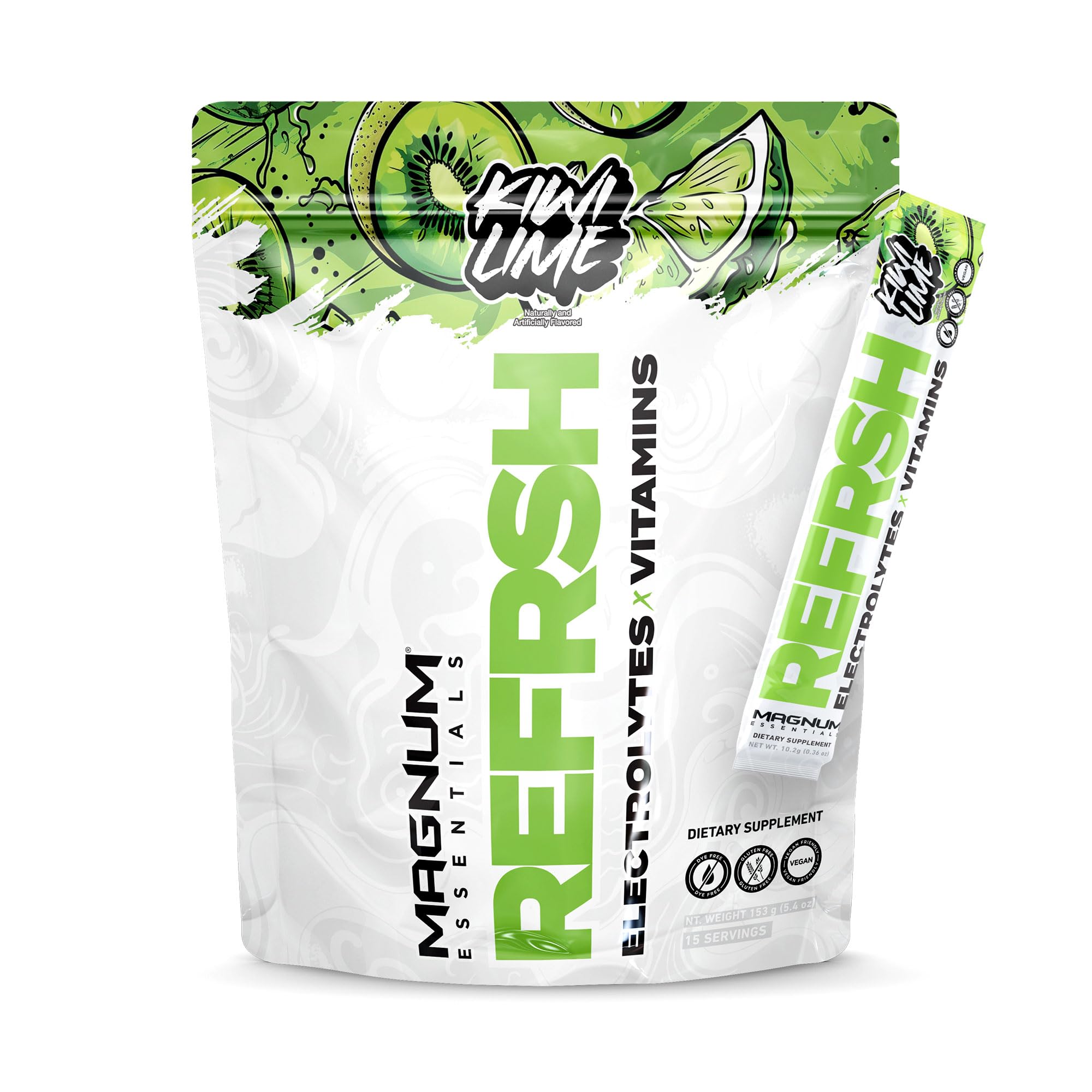 MAGNUM ESSENTIALS REFRSH Electrolytes x Vitamins 15 Serving Bag - Kiwi Lime