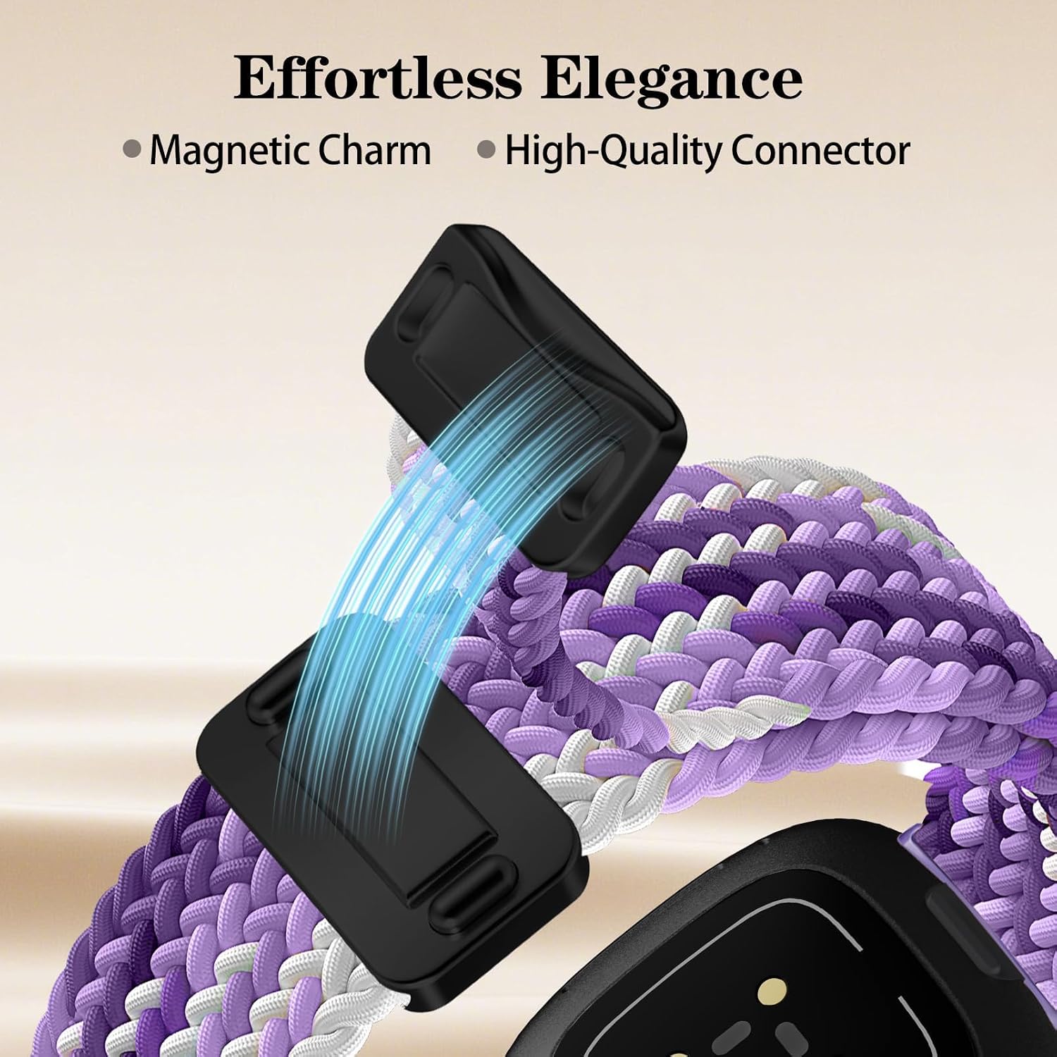 HSWAI Magnetic Braided Compatible with Fitbit Versa 4 Bands for Women/Versa 3/Sense/Sense 2 Bands, Soft Stretchy Sport Strap Woven Loop Elastic Nylon Wristbands Men