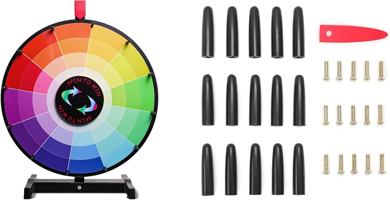 iElyiEsy 18 Inch Tabletop Prize Wheel 12 Slots Spinning Wheel for Fortune Prizes with Dry Erase Marker and Eraser, Editable Spin Wheel for Trade Show Carnival Party Fortune Game