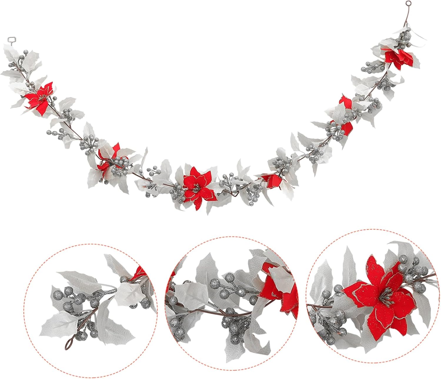 KOMBIUDA Christmas Rattan Vine Garland Glittering Flowers Artificial Decorative Hanging Plants for Indoor and Outdoor Holiday Home Decor