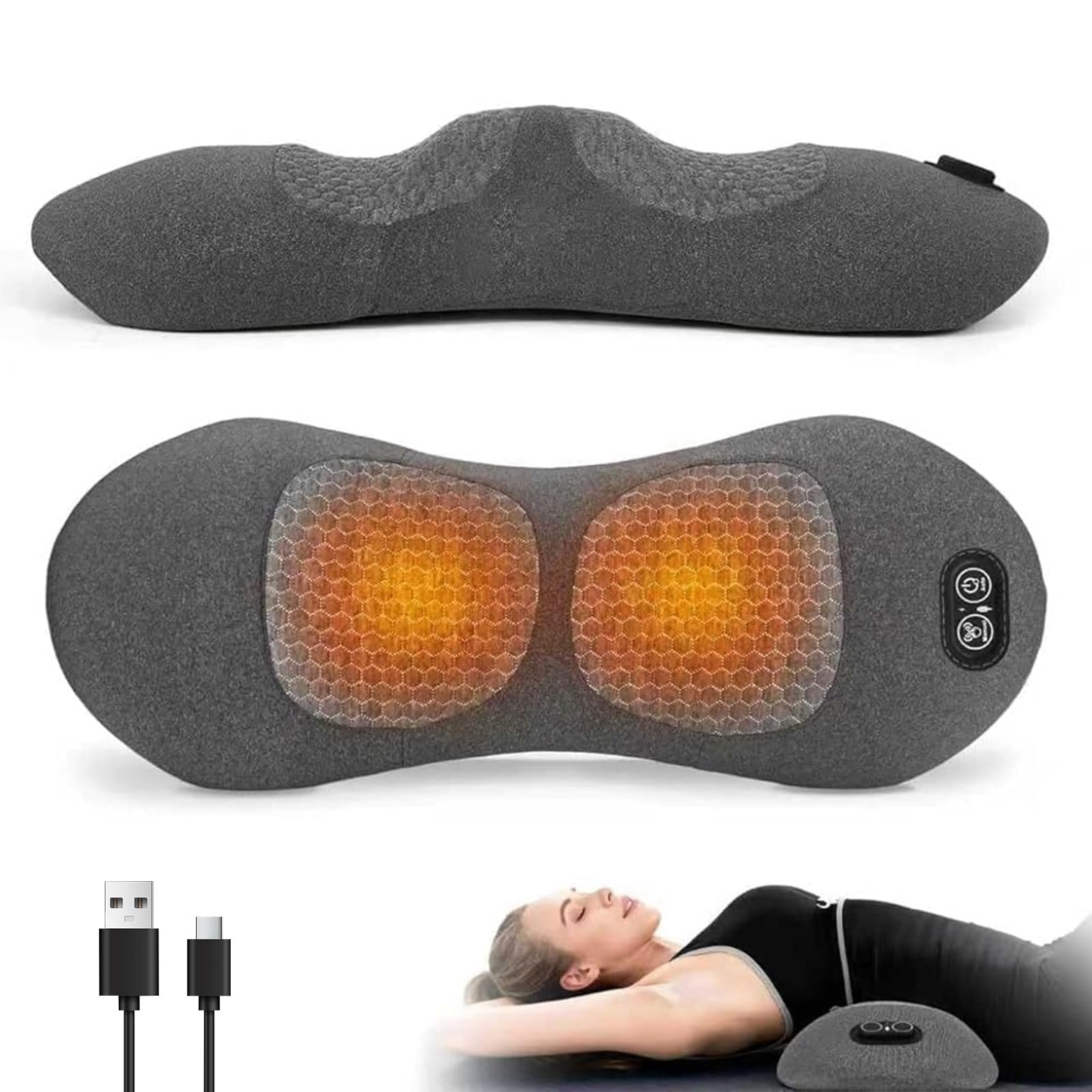 3 In 1 Rückenmassagegerät, Rückenmassagegerät with Traction, Vibration&Heat | Deep Comfort Back Massager, Ergonomische Rückenstütze Rücken Massagegerä, Intelligentes Massagegerät für Büro,Zuhause,Reise