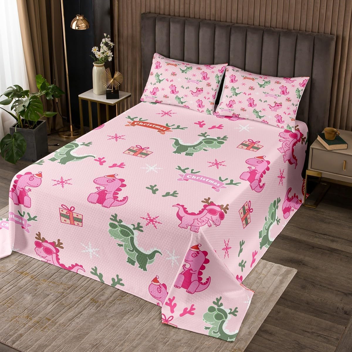 Cartoon Scooter Car Bedding Set King Size,Colorful Dinosaur Bedspread 3Pcs for Kids Boys Girls Teens Room Decor,Funny Wild Animals Comforter Set Fashion Dark Blue Coverlet Quilt,2 Pillowcases