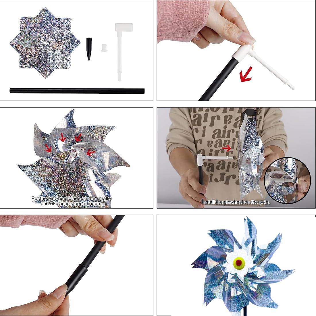 3 Mulini A Vento A Forma Di Fiore – Girandole Colorate Repellenti Per Uccelli Da Giardino E Balcone - 2