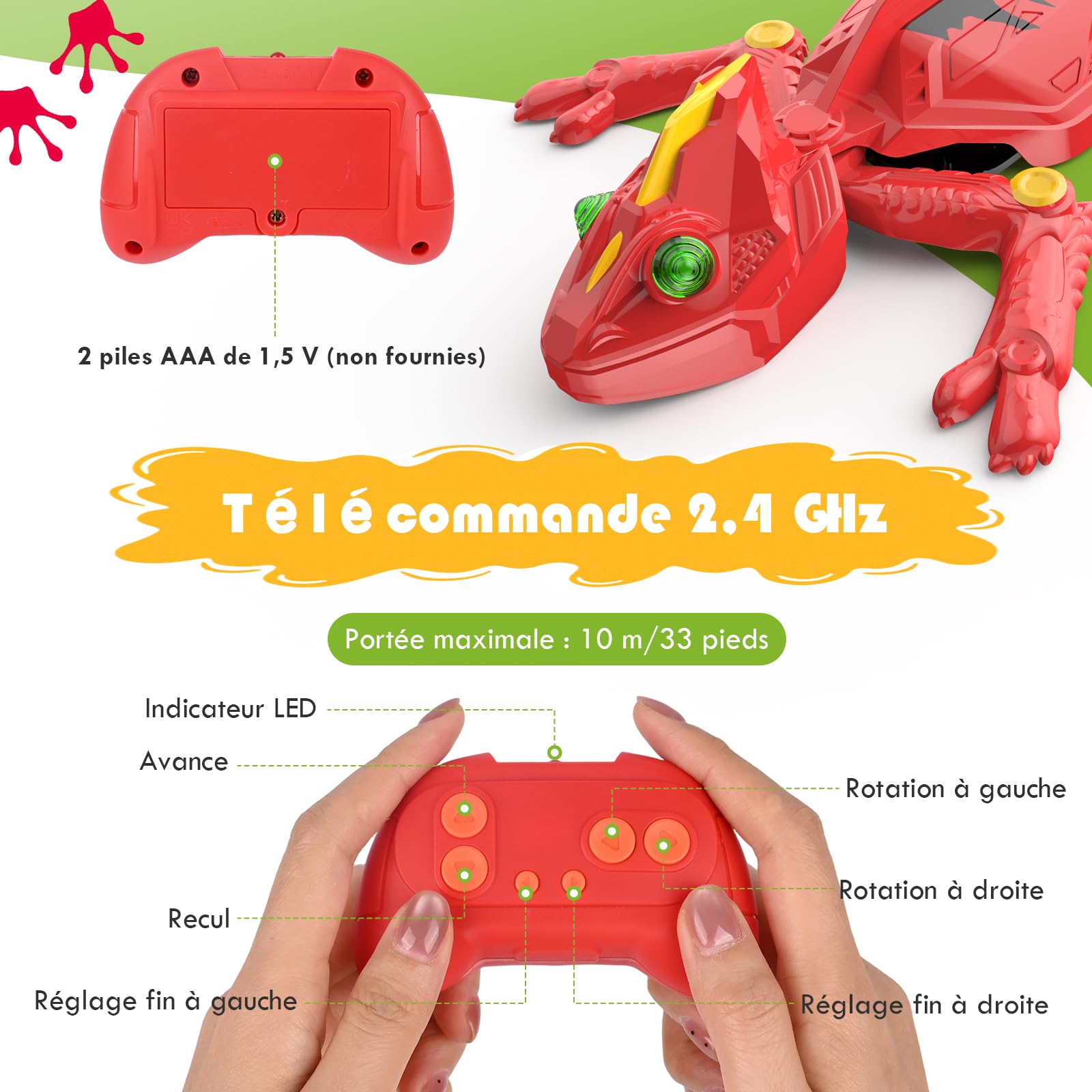 Weinsamkeit Gecko Radiocommandé 360° avec Lumières, – Lezard Télécommandé Rechargeable pour Enfants 3-12 Ans, Mouvements Réalistes, Parfait pour Garçons, Jouet d’Action Grimpant avec Lumière