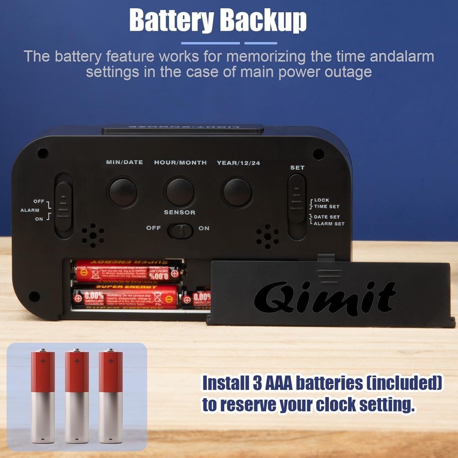 QIMIT Digital Alarm Plastic Clock Table Clock for Students, Home, Office, Corporate with Automatic Sensor, Date & Temperature (Black Rectangle Clock), 13.5 * 7 Cm 2