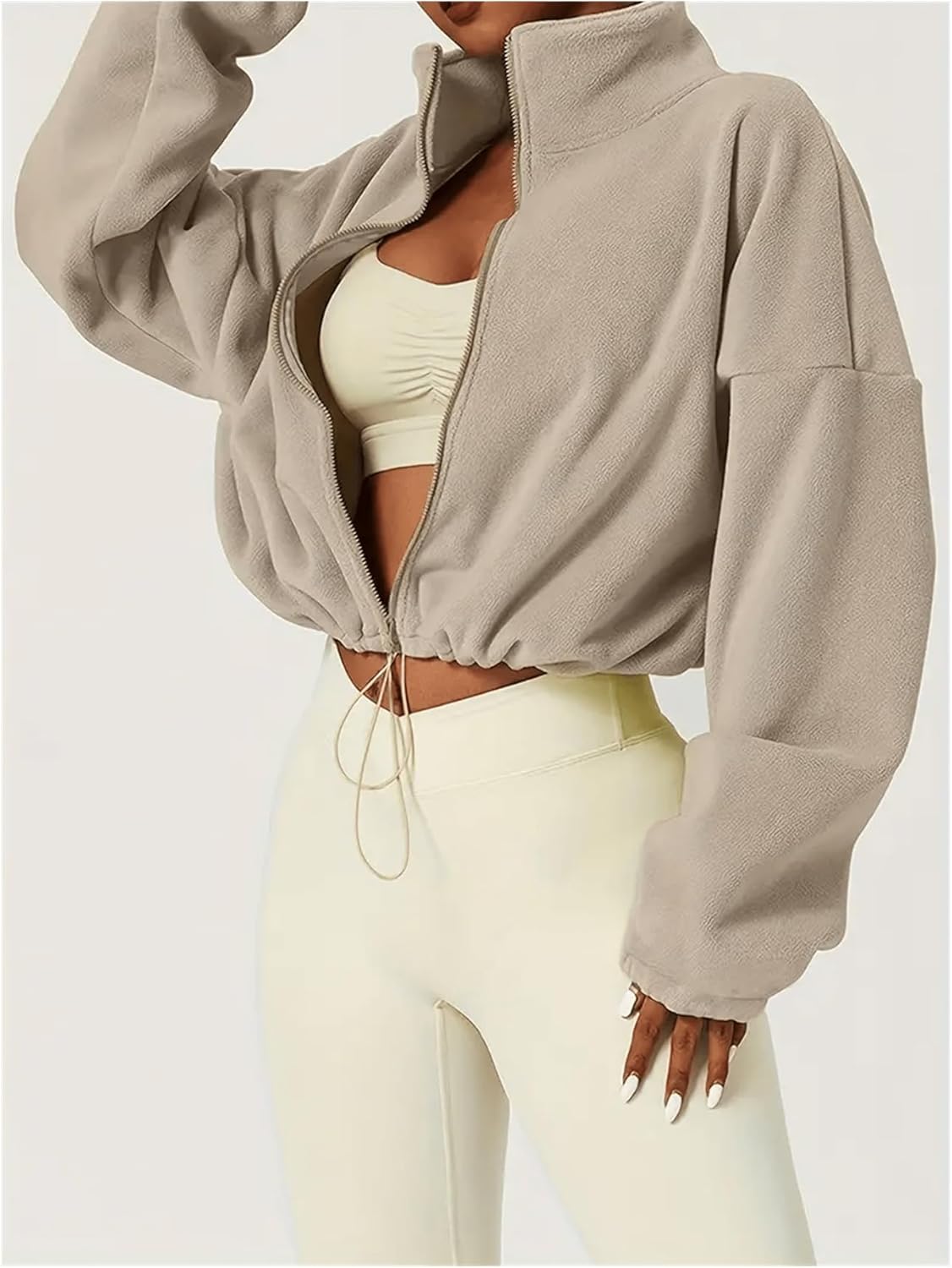 GORGLITTER Women's Zip Up Oversized Cropped Sweatshirt Fleece Long Sleeve Zipper Workout Sweatshirt 2025 - Image 5