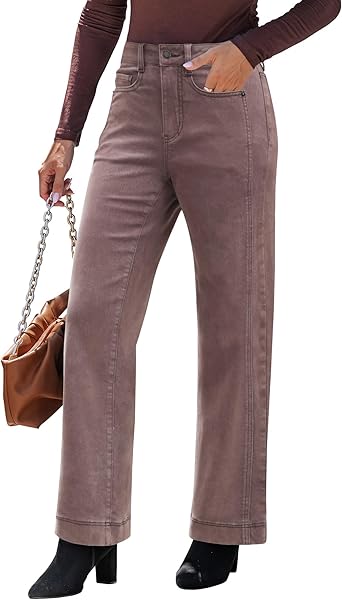 luvamia Wide Leg Jeans for Women Trendy High Waisted Double Side Seams Stretchy Denim Pants Trouser Jeans with Pockets