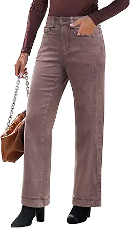 luvamia Wide Leg Jeans for Women Trendy High Waisted Double Side Seams Stretchy Denim Pants Trouser Jeans with Pockets