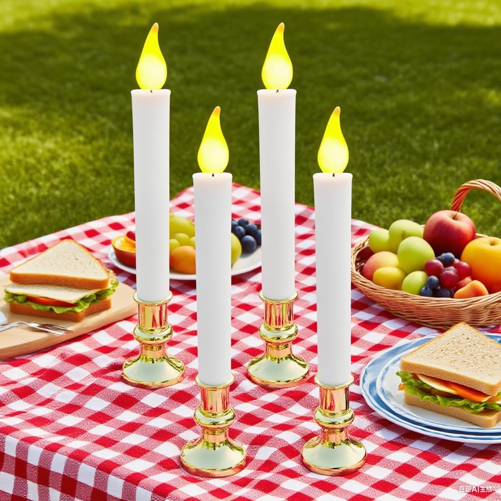 6 Pack 9" Gold Base LED Candle Lights with Dusk to Dawn Sensor, Battery Powered Flameless Candles for Indoor Table Party Decor - Image 5