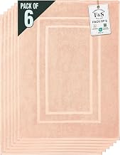 Feather & Stitch 100% Cotton Terry Bath Mats, 6 Piece Towel Like Bath Mats (30x21 Inch) Bathroom Shower Step Out Tub Floor Mats [NOT A Bathroom Rug] Soft Absorbent Washable Mats- Pale Peach